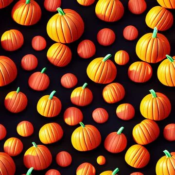 Orange Halloween Pumpkins Seamless Pattern Background Tile 3D Illustration Stock Illustration