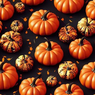 Orange Halloween Pumpkins Seamless Pattern Background Tile 3D Illustration Stock Illustration