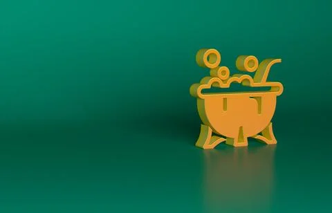 Orange Halloween witch cauldron icon isolated on green background. Happy Stock Illustration