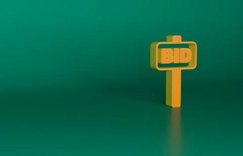 Orange Hand holding auction paddle icon isolated on green background. Bidding Ilustración de archivo