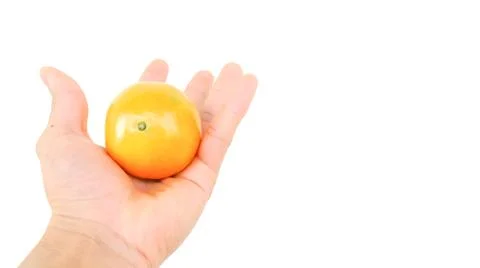 Orange on hand, on white background Stock Photos