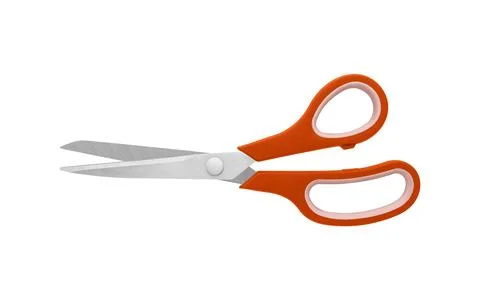 Orange Handled Scissors Open on White Background Stock Photos