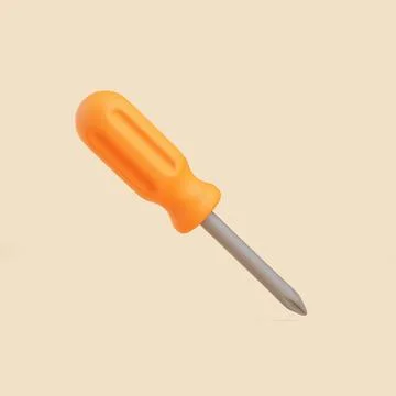 Orange-handled screwdriver isolated on beige background, 3D render Illustration
