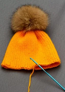 Orange handmade hat 스톡 사진