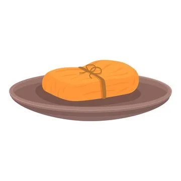Orange handmade soap bar resting on a dark round soap dish Stock Illustration