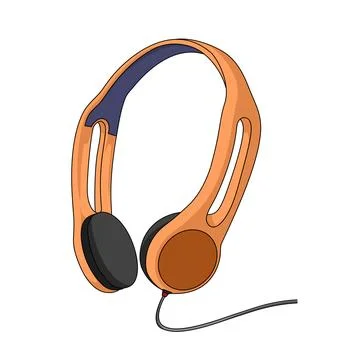 An orange headphone with a cable. Retro style telecommunication object issolated Stock Illustration