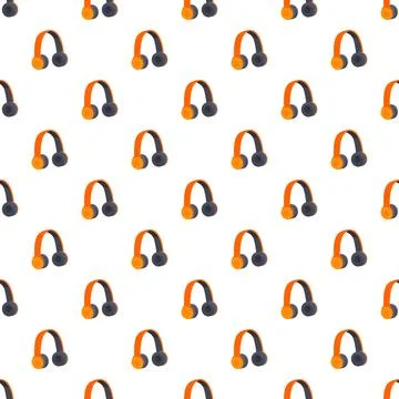 Orange headphones seamless pattern on white background Stock Illustration