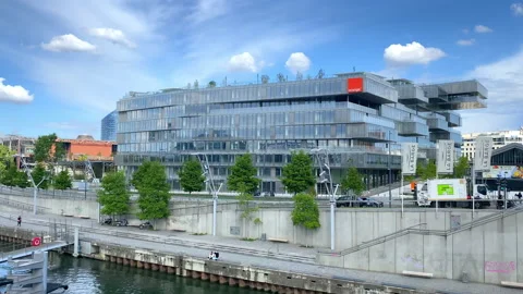 Orange headquarters building in Issy les Moulineaux near Paris, France Stock Footage 200547613