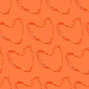 Orange hearts seamless pattern made from orange threads. Stockillustratie