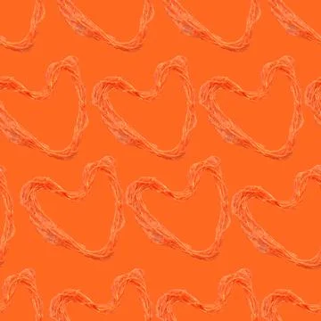 Orange hearts seamless pattern made from orange threads. Stockillustratie