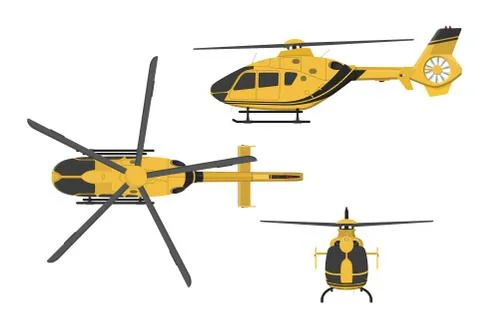 Orange helicopter blueprint. Side, front, top view. Isolated industrial drawing Illustrazione stock