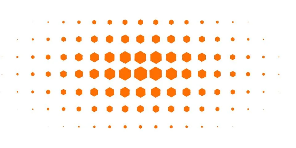 Orange hexagon halftone pattern on white, Geometric honeycomb gradient desi.. Illustrazione stock