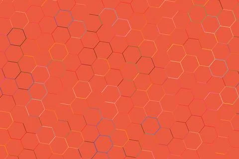 Orange hexagon pattern with thin black outlines on background Stock Photos