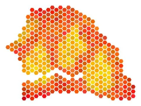 Orange Hexagon Senegal Map Stock Illustration