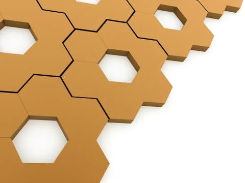 Orange hexagonal gears background rendered Ilustração Stock