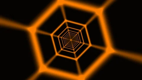 Orange hexagonal tunnel motion background video with infinite depth Stock Footage 339766594