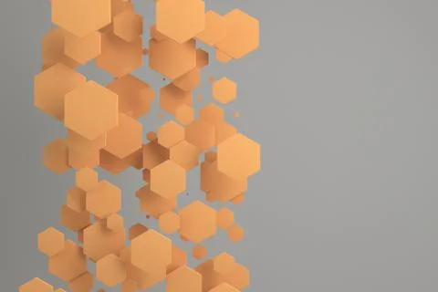 Orange hexagons of random size on white background Stock Illustration