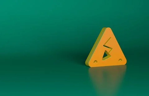 Orange High voltage sign icon isolated on green background. Danger symbol. Arrow Stock Illustration