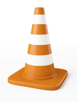 Orange highway traffic construction cone with white stripes isolated on white 스톡 일러스트