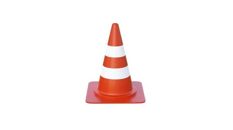 Orange highway traffic construction cones with white stripes isolated on white Ilustración de archivo