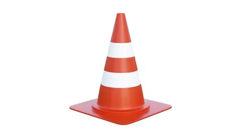 Orange highway traffic construction cones with white stripes isolated on white Stock Illustration