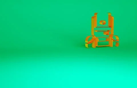 Orange Hiking backpack icon isolated on green background. Camping and mountai Stock Illustration