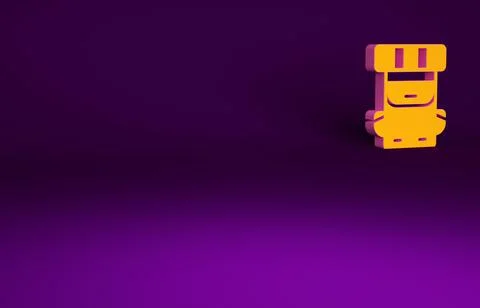 Orange Hiking backpack icon isolated on purple background. Camping and mounta 스톡 일러스트