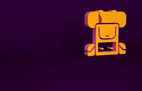 Orange Hiking backpack icon isolated on purple background. Camping and mounta Stock Illustration