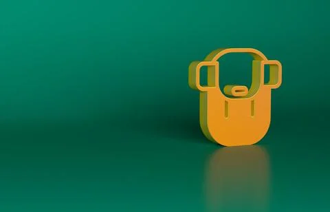 Orange Hiking backpack icon isolated on green background. Camping and mountain Illustrazione stock