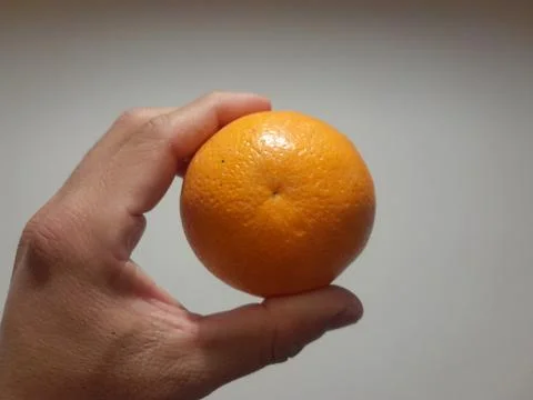 Orange holding by hand Stock Photos