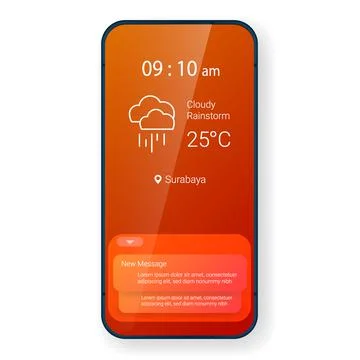 Orange home screen user interface mobile app realistic Stock Illustration
