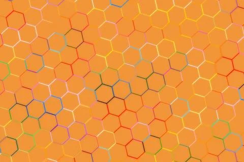 Orange honeycomb pattern with hexagonal shapes and lines Stock Photos