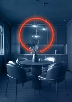 Orange hot glowing circle. Interior illumination in a green tone. Stock Illustration