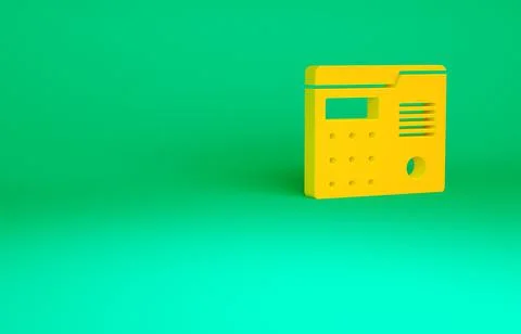 Orange House intercom system icon isolated on green background. Minimalism co Illustrazione stock