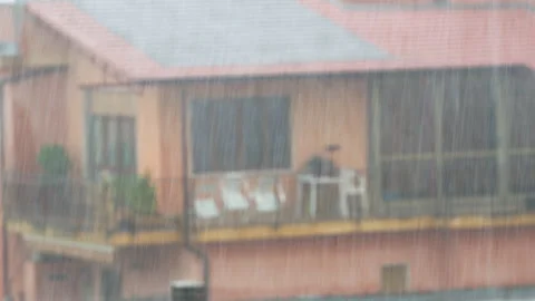 Orange House Under The Intense And Heavy Rain Stock Footage 288890053