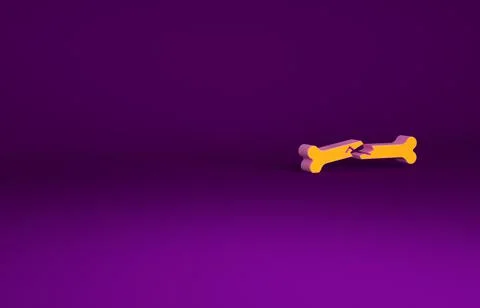 Orange Human broken bone icon isolated on purple background. Minimalism conce Stock Illustration