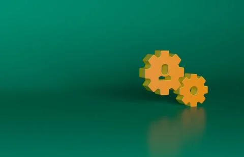 Orange Human with gear icon isolated on green background. Artificial Illustrazione stock
