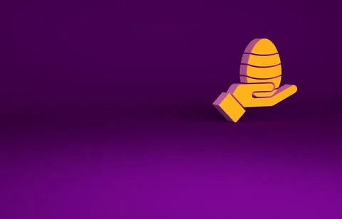 Orange Human hand and easter egg icon isolated on purple background. Happy Ea Stockillustratie