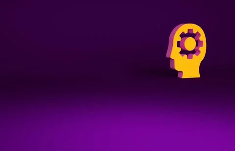 Orange Human head with gear inside icon isolated on purple background. Artifi 스톡 일러스트