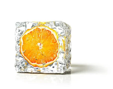 Orange in the ice cube Stock Photos