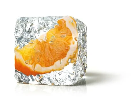 Orange in the ice cube 写真素材