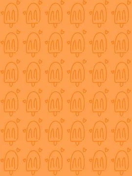 Orange Ice Pop Outline Pattern with Small Hearts Stock Illustration