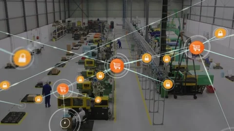 Orange icon appearing sending lines and nodes expanding visualizing stock Stock Footage 330547147
