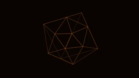 Orange Icosahedron Rotating 3D Wireframe Seamless Loop Animated Dark Background Stock Footage 342620758