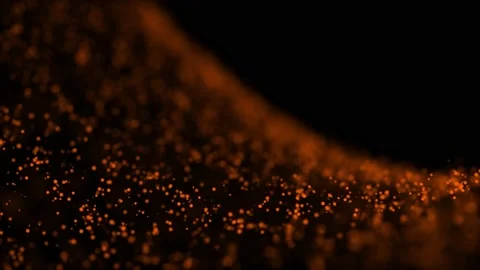 A Orange illuminated particle waves flowing through depth of field Video stock 155302356
