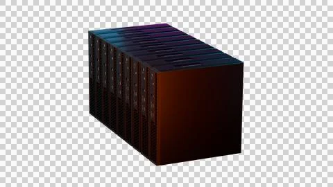 Orange illuminated server rack stack isolated on transparent background Illustrazione stock