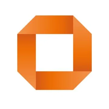Orange infinite ribbon loop folded in a shape of square. 3D-like vector symbol Stock Illustration
