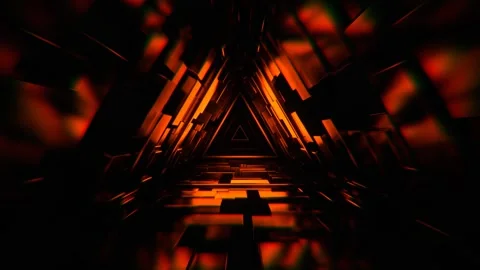 Orange Infinite Triangle Sci Fi Glitch Tunnel Background VJ Loop in 4K Stock Footage 310778039