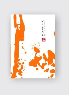 Orange ink brush stroke on white background. Japanese style. Stock Illustration