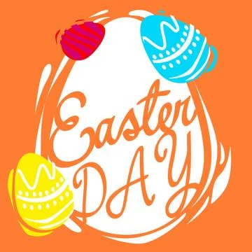 Orange inscription with easter and and cute eggs on the background Stock Illustration